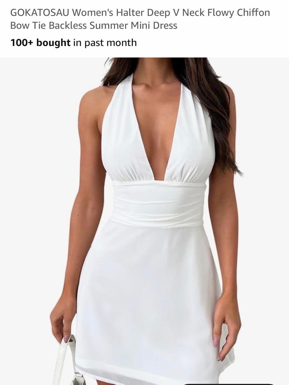 White Halter Deep V Mini Dress